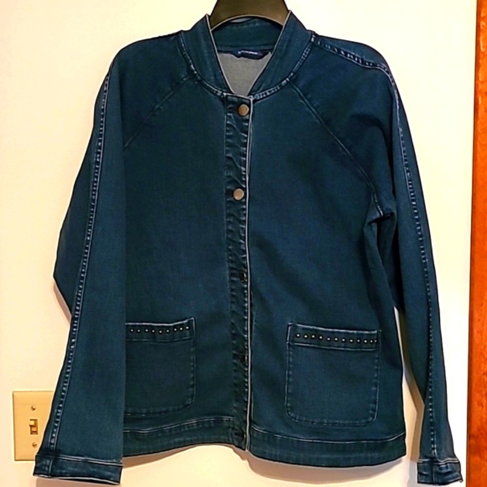 Issac Mizrahi Live button front Raglan sleeve jean jacket Sz XL